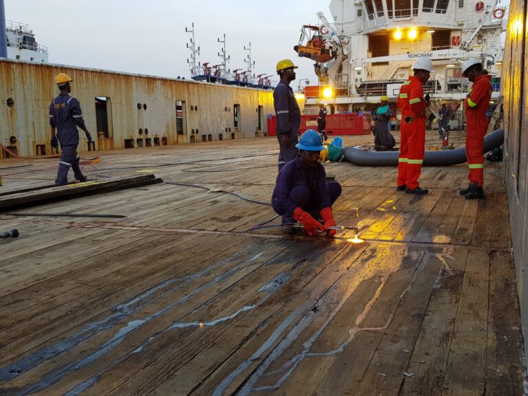 Welding of eye pad on deck by GMTS Kakinada